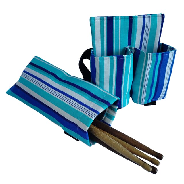 Pochete Porta-Bebida com Porta-Baqueta Listrado Azul